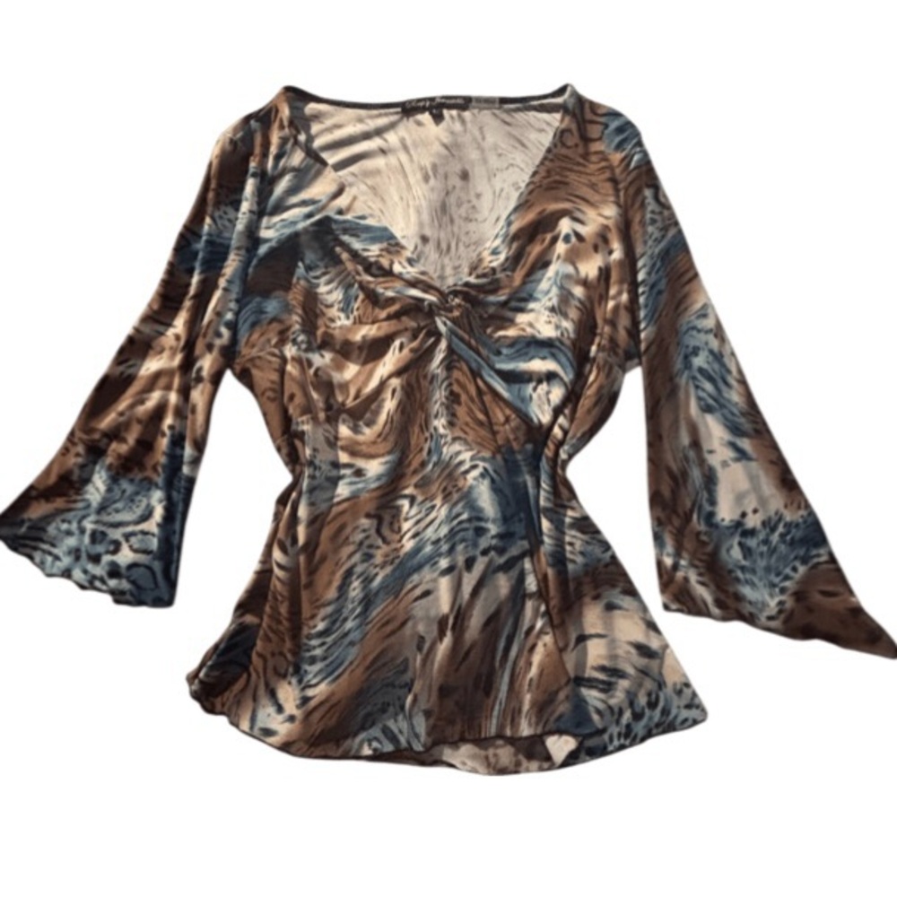 Vintage Simply Irresistible Brown and Blue Animal Print Blouse